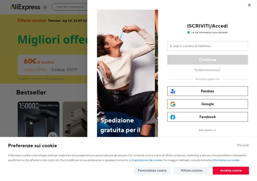 Schermata della pagina offerta di AliExpress