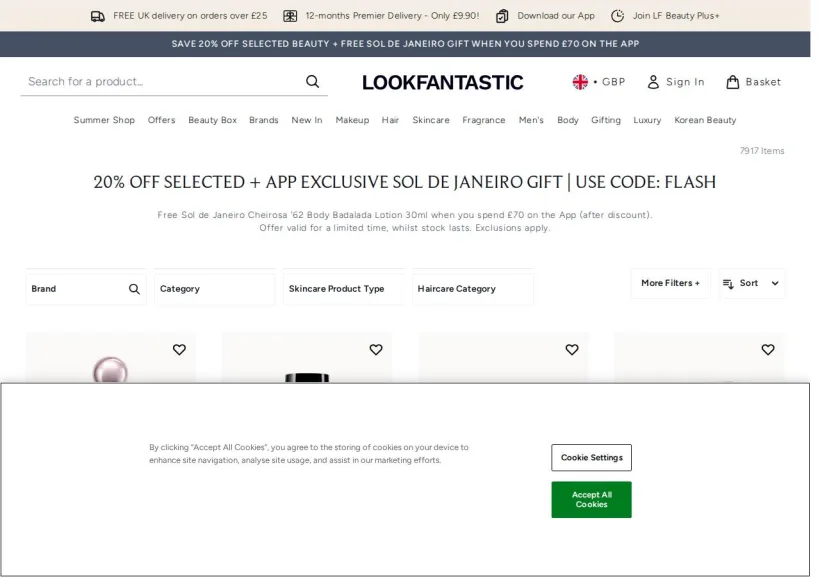 Schermata della pagina offerta di Look Fantastic