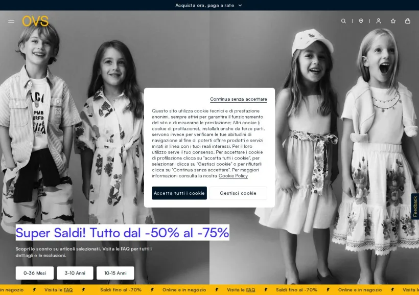 Schermata della pagina offerta di OVS