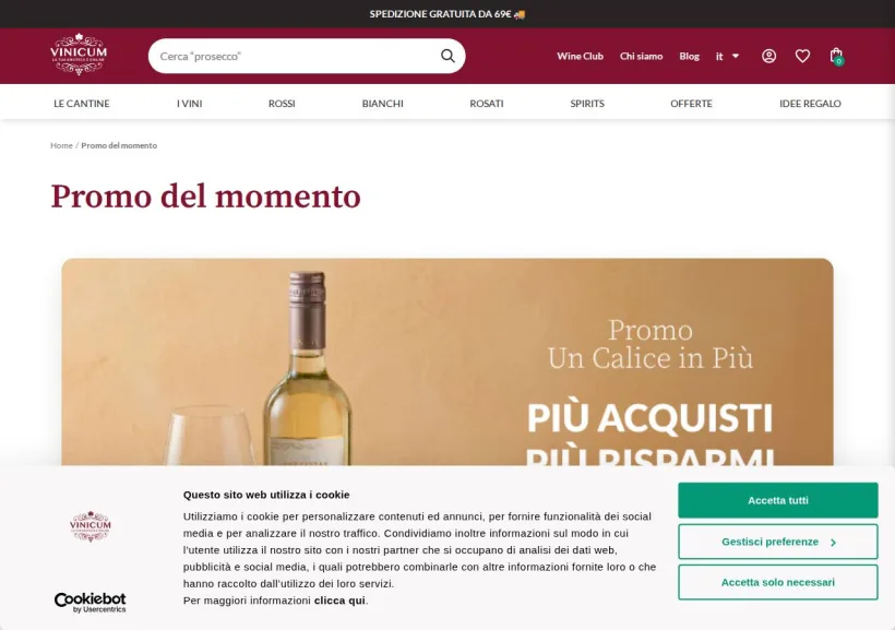 Schermata della pagina offerta di Vinicum