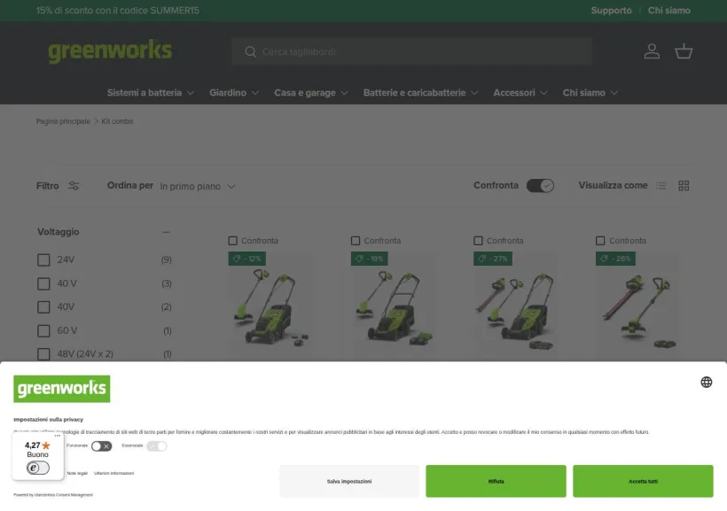 Schermata della pagina offerta di Greenworks