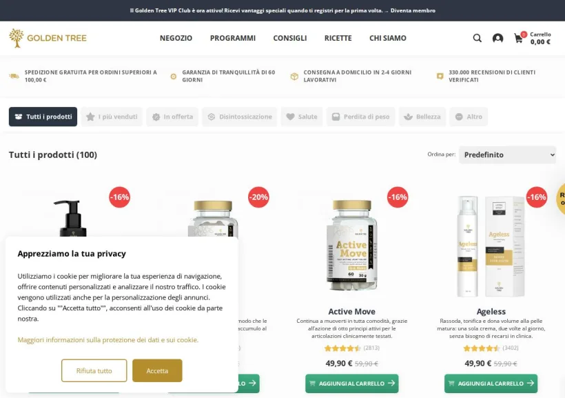 Schermata della pagina offerta di Golden Tree