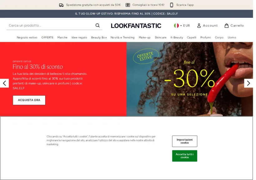 Schermata della pagina offerta di Look Fantastic