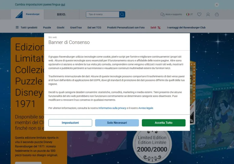 Schermata della pagina offerta di Ravensburger