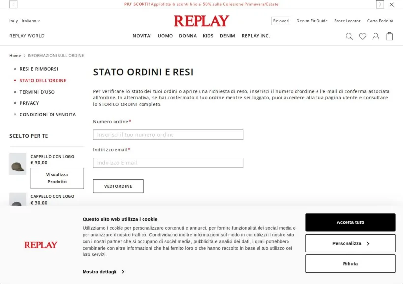 Schermata della pagina offerta di Replay