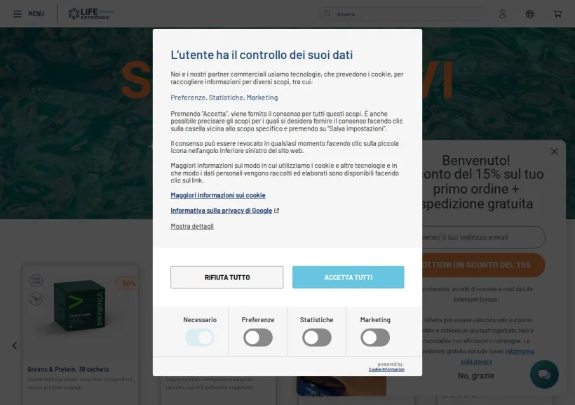 Schermata della pagina offerta di Life Extension