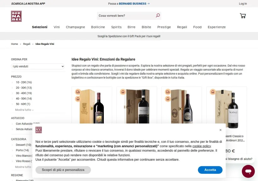 Schermata della pagina offerta di Bernabei