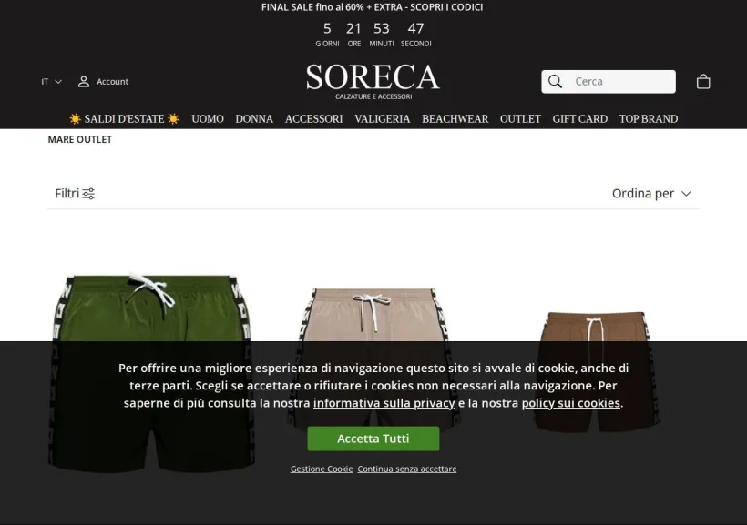 Schermata della pagina offerta di Soreca