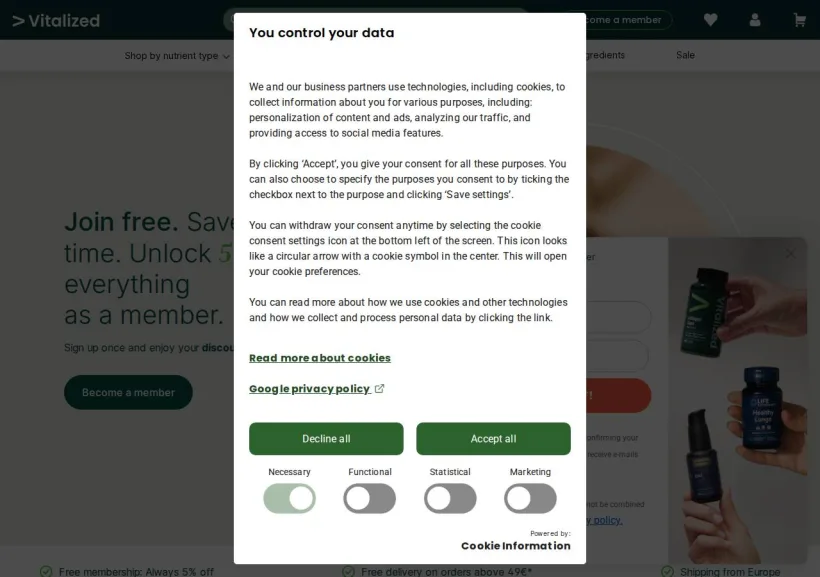 Schermata della pagina offerta di Vitalized