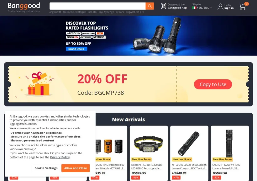 Schermata della pagina offerta di Banggood