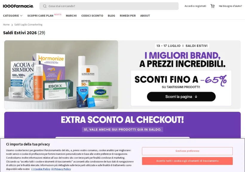 Schermata della pagina offerta di 1000Farmacie
