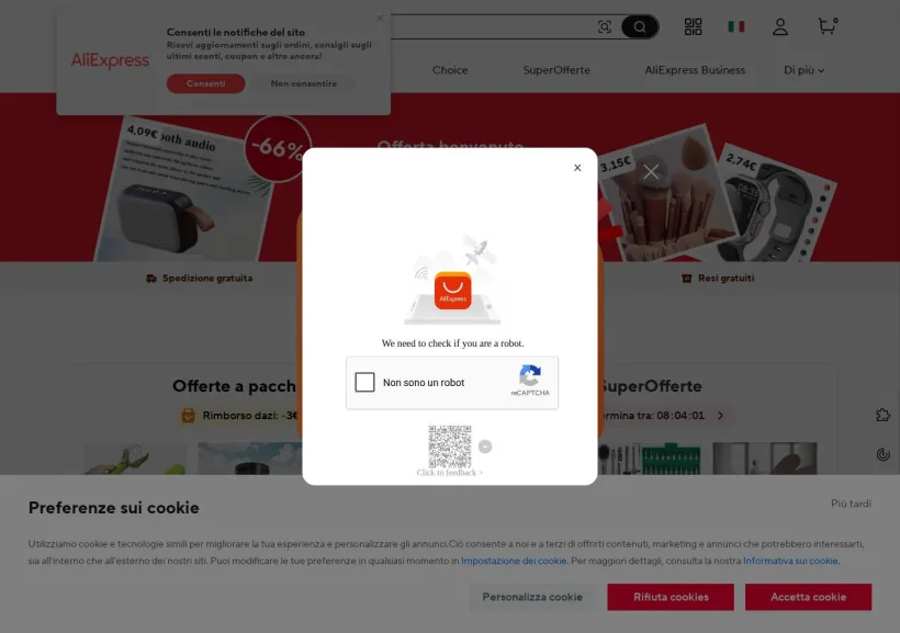 Schermata della pagina offerta di AliExpress