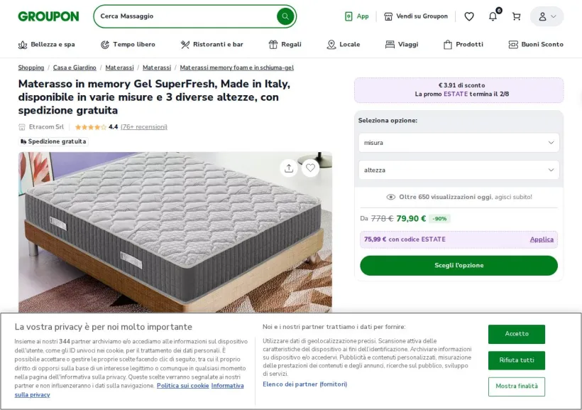 Schermata della pagina offerta di Groupon