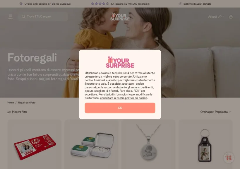 Schermata della pagina offerta di yoursurprise