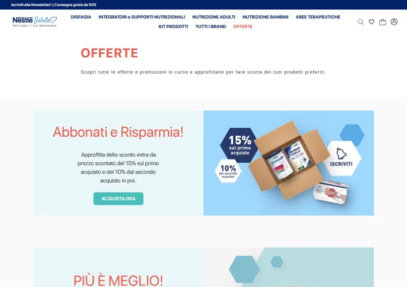 Schermata della pagina offerta di Nestlè Salute