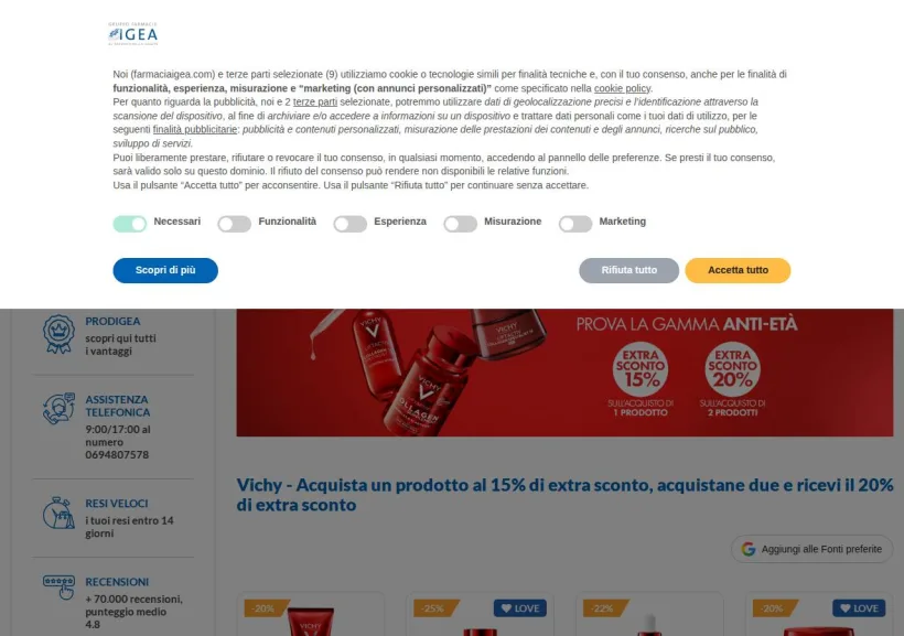 Schermata della pagina offerta di Farmacia Igea