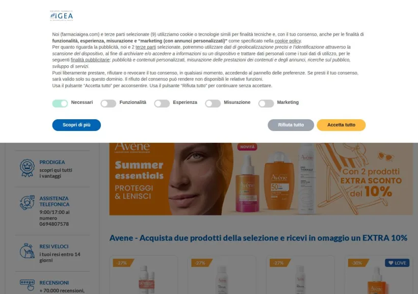 Schermata della pagina offerta di Farmacia Igea