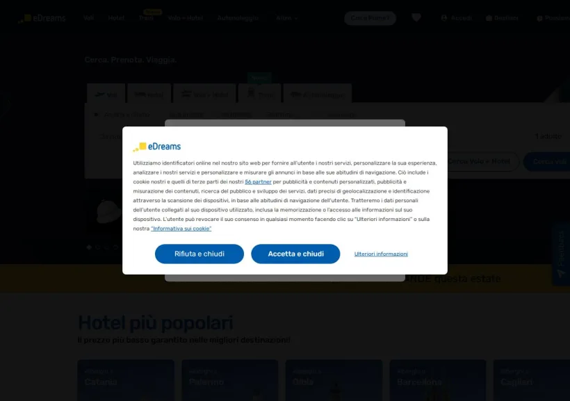 Schermata della pagina offerta di eDreams