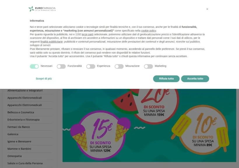 Schermata della pagina offerta di Eurofarmacia
