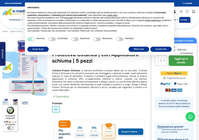 Schermata della pagina offerta di E-medical