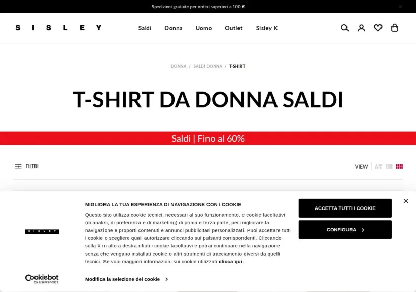 Schermata della pagina offerta di Sisley