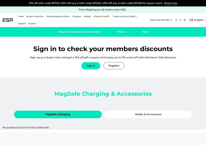 Schermata della pagina offerta di ESR Tech (EU)