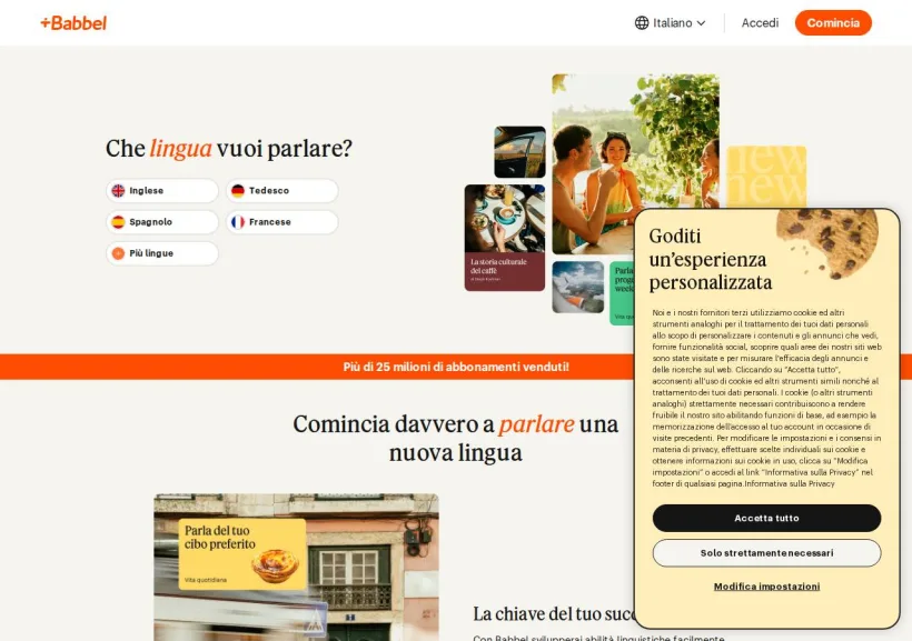 Schermata della pagina offerta di Babbel