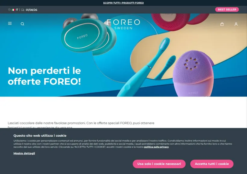 Schermata della pagina offerta di FOREO