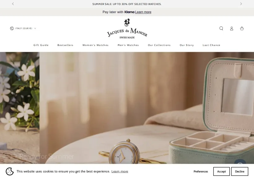 Schermata della pagina offerta di Jacques du Manoir