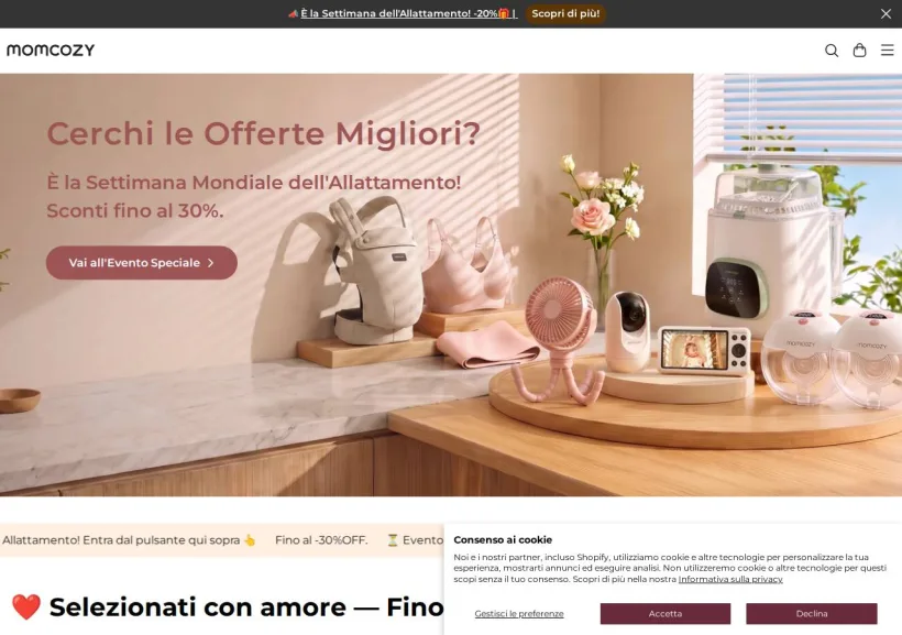 Schermata della pagina offerta di Momcozy