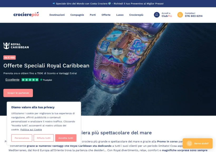 Schermata della pagina offerta di Crocierepiù 