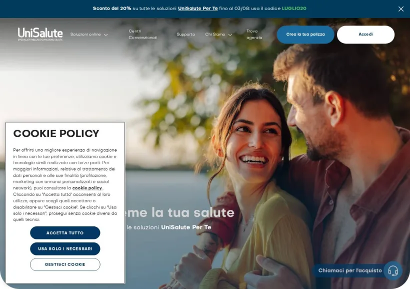 Schermata della pagina offerta di UniSalute