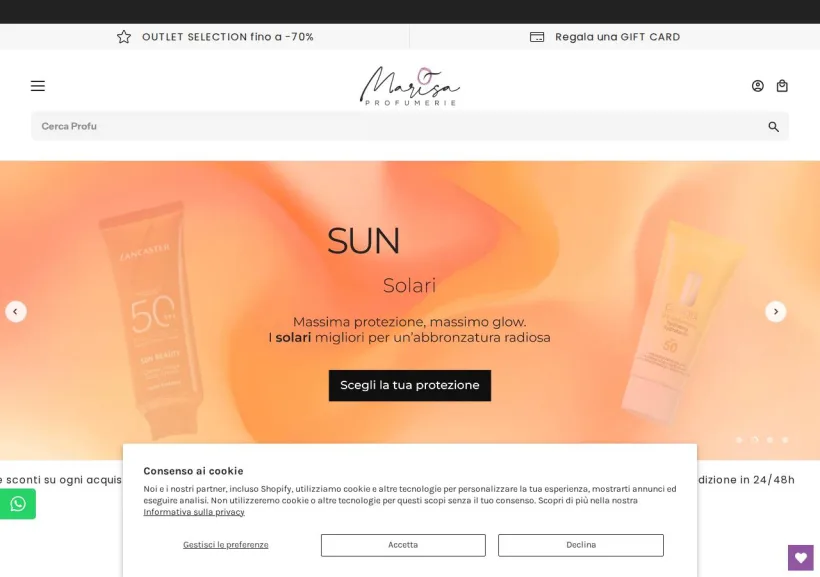 Schermata della pagina offerta di Marisa Profumerie