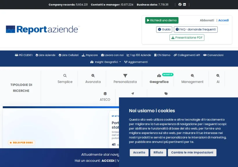 Schermata della pagina offerta di Reportaziende