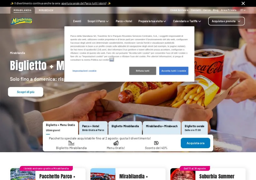 Schermata della pagina offerta di Mirabilandia