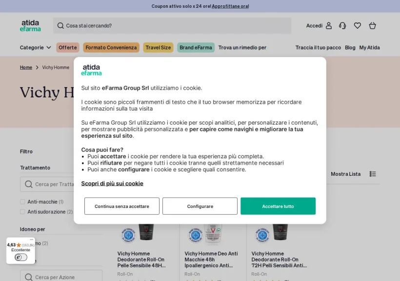 Schermata della pagina offerta di eFarma