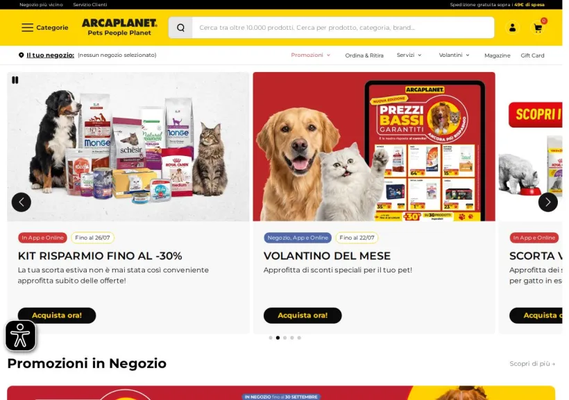 Schermata della pagina offerta di Arcaplanet