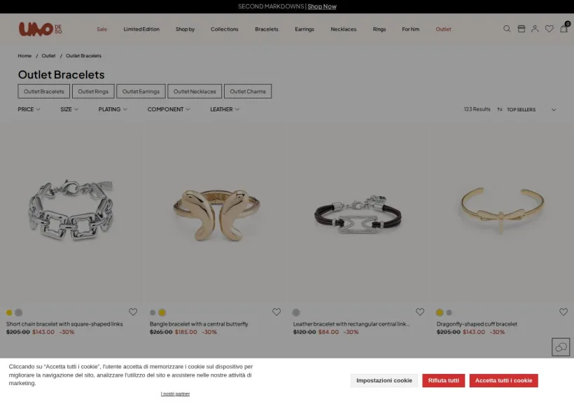 Schermata della pagina offerta di UNOde50