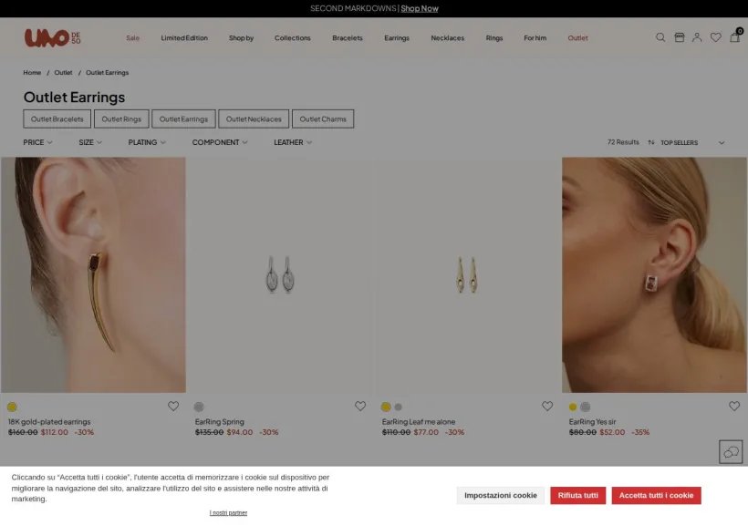 Schermata della pagina offerta di UNOde50