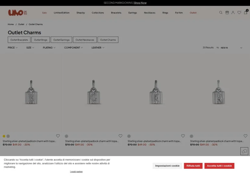 Schermata della pagina offerta di UNOde50