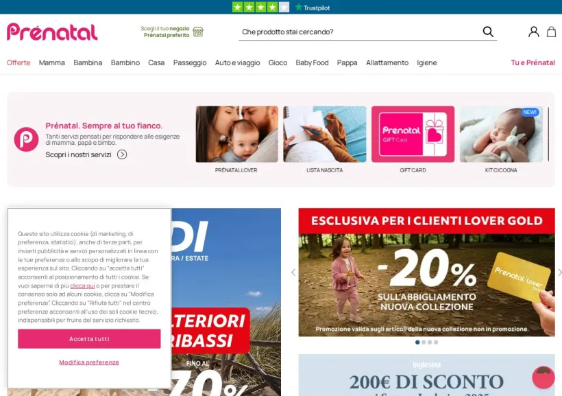 Schermata della pagina offerta di Prenatal