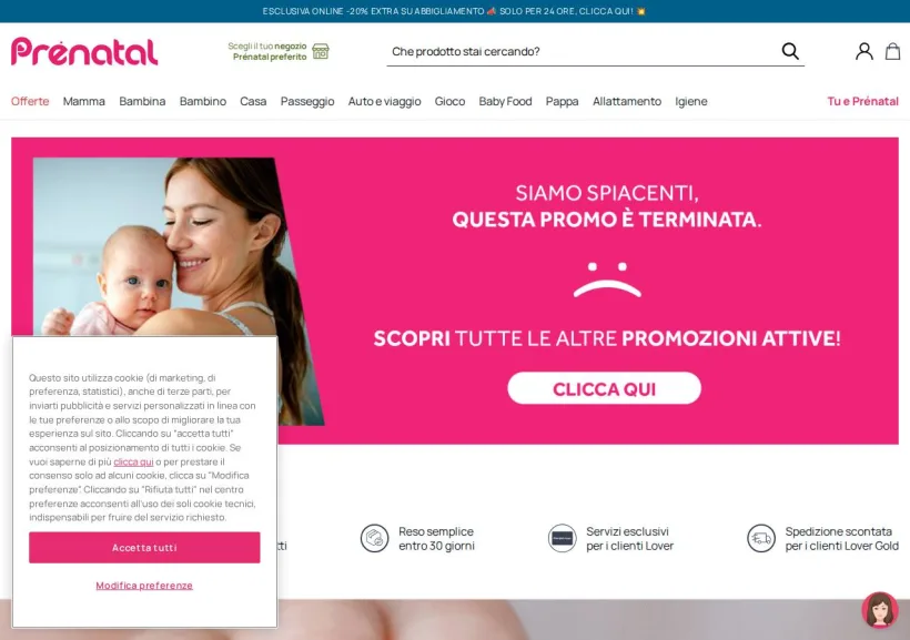 Schermata della pagina offerta di Prenatal