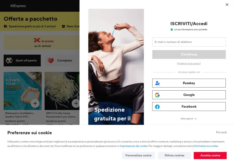 Schermata della pagina offerta di AliExpress