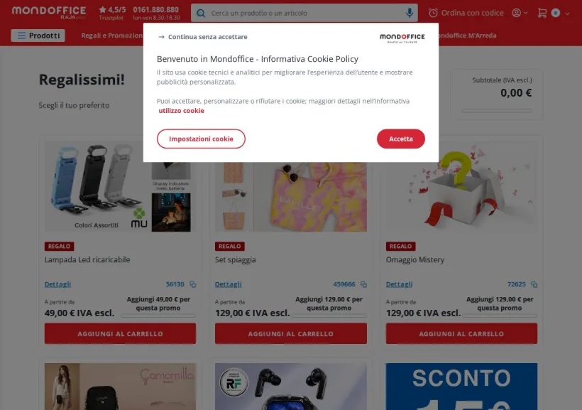 Schermata della pagina offerta di Mondoffice