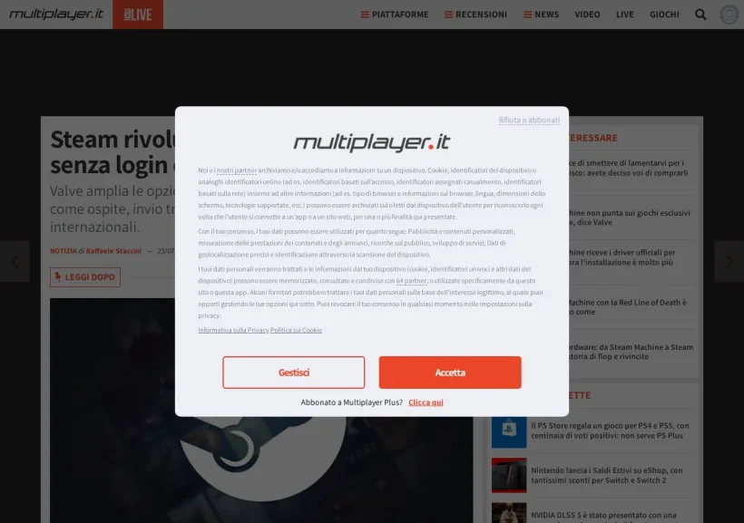 Schermata della pagina offerta di MultiPlayer