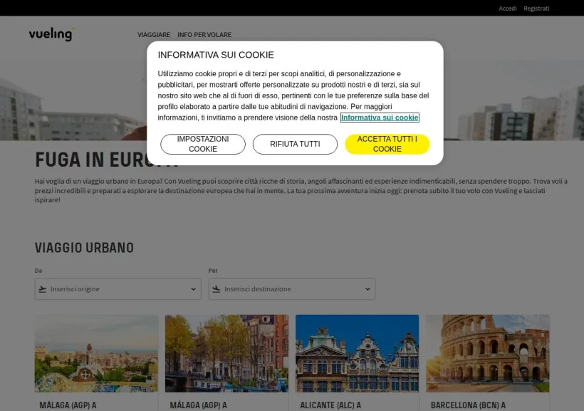 Schermata della pagina offerta di Vueling