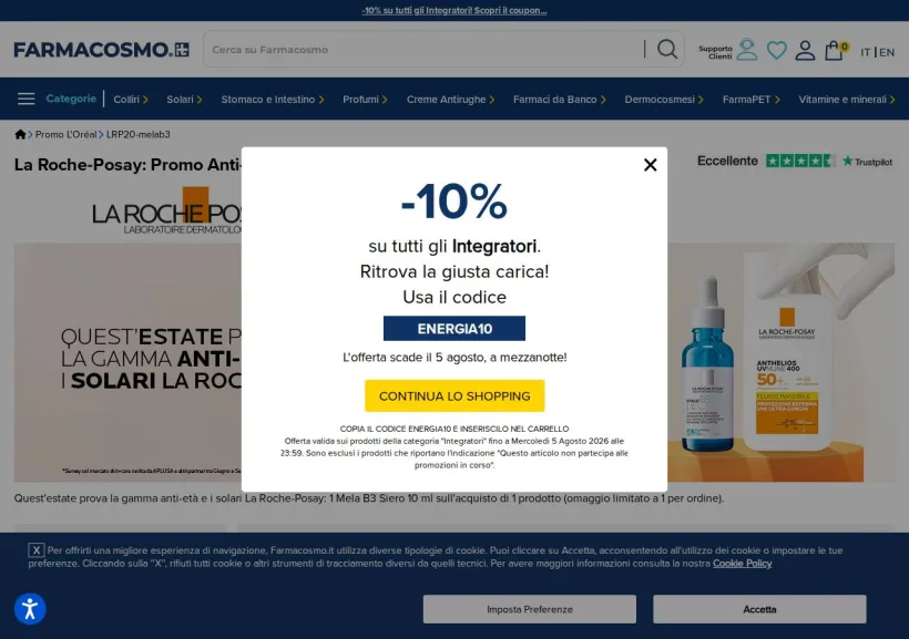 Schermata della pagina offerta di Farmacosmo