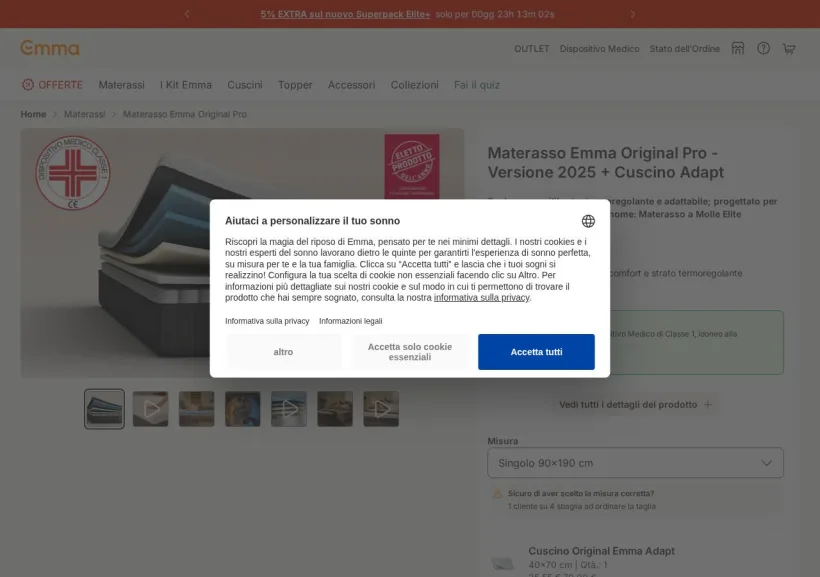Schermata della pagina offerta di Emma Mattress