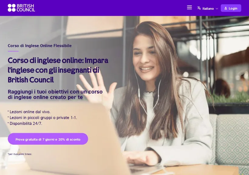 Schermata della pagina offerta di British Council