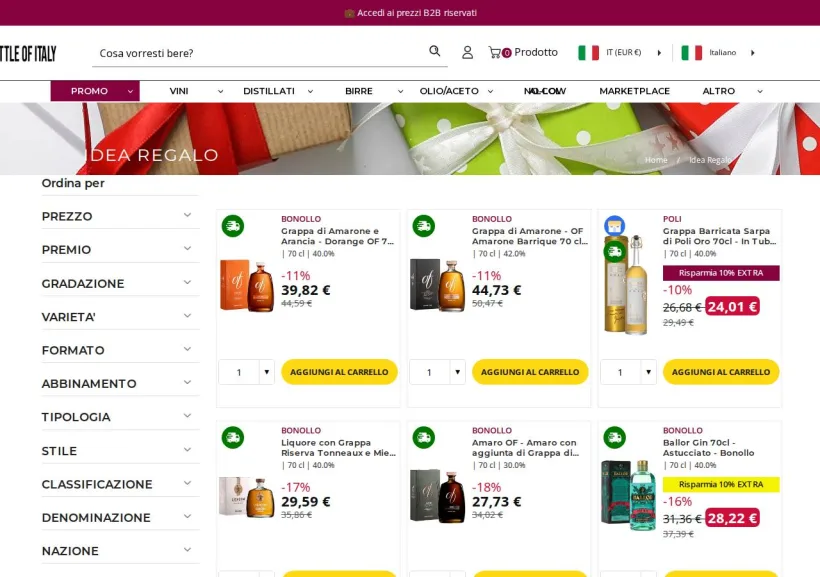 Schermata della pagina offerta di Bottle Of Italy